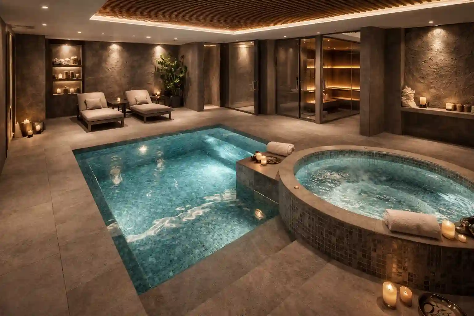 High-end luxury basement interior with premium finishes